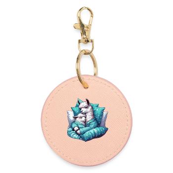 Snuggle Llama Llamas Gift - Round Keyring - light pink - Front