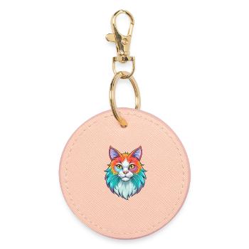 Ginger Longhair Cat Breed Cartoon Kawaii Animal Pe - Round Keyring - light pink - Front