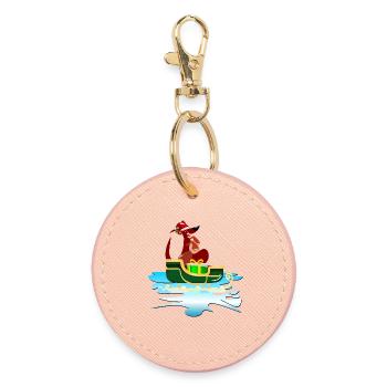 CHRISTMAS KANGAROO SLEIGH - Round Keyring - light pink - Front