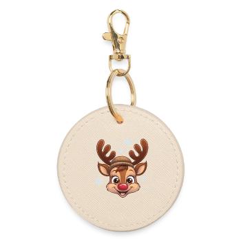 Mignon garçon renne avec chapeau de laine - Porte-clés rond - huître - Devant
