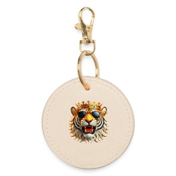 King Tiger with Crown - Round Keyring - oyster - Front