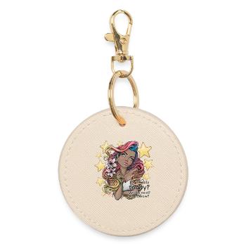 Whimsical Dreamer with Floral Accent - Round Keyring - oyster - Front