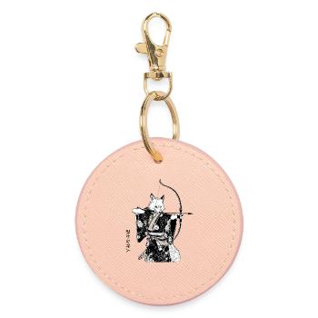 Renard samouraï avec arc – Art japonais Ukiyo-e - Porte-clés rond - rose clair - Devant