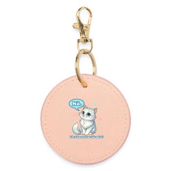 Chat de dessin animé coquin aux yeux turquoise - Porte-clés rond - rose clair - Devant