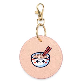 Kawaii Ramen Schüssel mit Essstäbchen - Runder Schlüsselanhänger - Hellrosa - Vorne