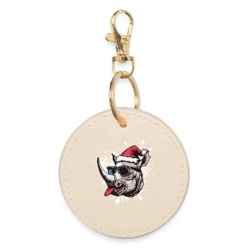 Rhino Christmas Funny - Round Keyring - oyster - Front
