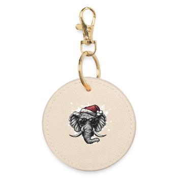 Elephant Christmas Funny - Round Keyring - oyster - Front