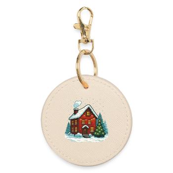 Winter house with lights - Round Keyring - oyster - Front