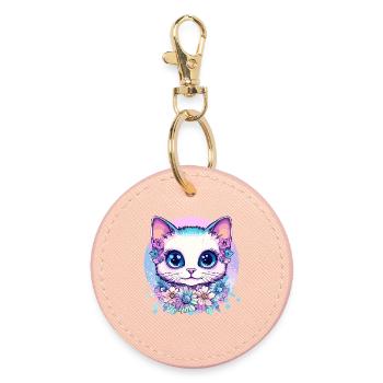 Pastel kitten with floral wreath - Round Keyring - light pink - Front