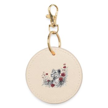 Lioness with Flowers – Powerful Girl Power Motif - Round Keyring - oyster - Front