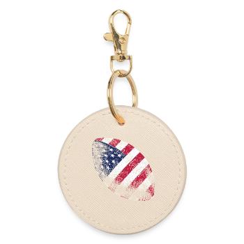 Patriotic American Flag Football Rugby Ball Art - Round Keyring - oyster - Front