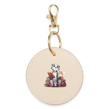 Learning beaver with books - Round Keyring - oyster - Front