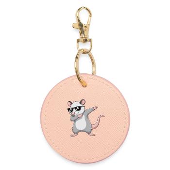 Cool Dabbing Opossum Sonnenbrille Cartoon-Kunst - Runder Schlüsselanhänger - Hellrosa - Vorne