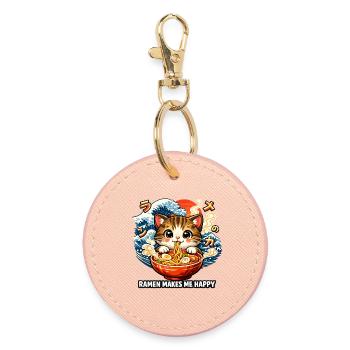 Ramen Nudeln Katzenliebhaber Retro Kawaii Katzen - Runder Schlüsselanhänger - Hellrosa - Vorne