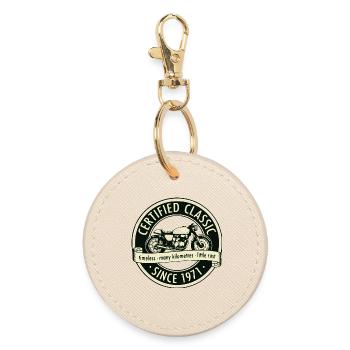 Vintage 1971, Biker Motorcycle Birthday Pullover Hoodie - Round Keyring - oyster - Front