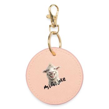 Fröhliches Lamm mit lächeln - my life is a joke - Round Keyring - light pink - Front