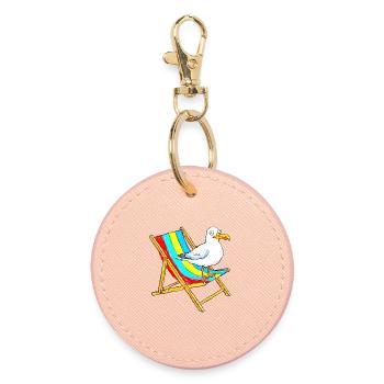 Mouette sur chaise de plage colorée - Porte-clés rond - rose clair - Devant