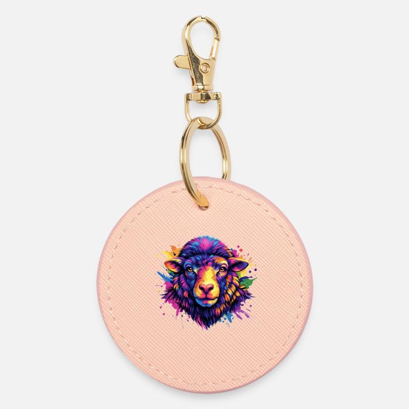 Art de tête de mouton néon - Porte-clés rond - rose clair