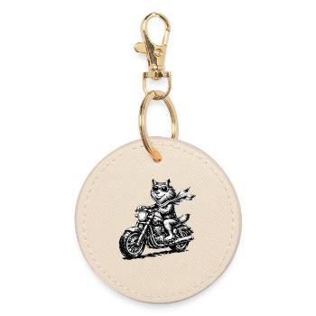 Conducteur de chat à moto avec des lunettes de soleil - Porte-clés rond - huître - Devant