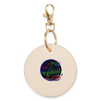 Neon Radio Lib Vinyl - Round Keyring - oyster - Front