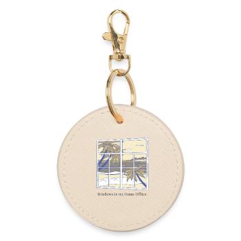 Fenêtres dans mon bureau à domicile - Porte-clés rond - huître - Devant