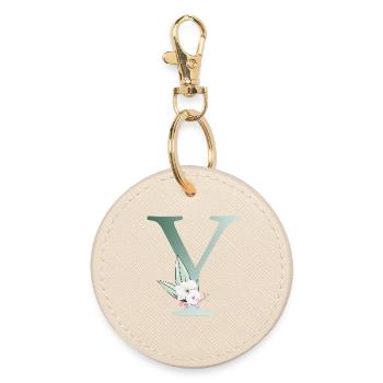 Y Monogramm, Floral, personalisierbar - Runder Schlüsselanhänger - Auster - Vorne