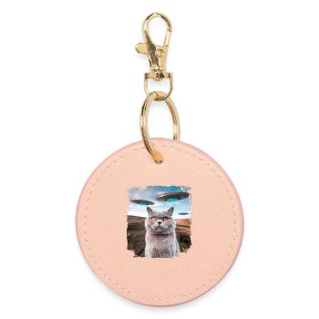 Funny British Shorthair Cat selfie with Alien UFOs - Round Keyring - light pink - Front