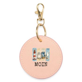 Moin Leuchtturm Robbe Strandkorb Möwe Küste - Runder Schlüsselanhänger - Hellrosa - Vorne