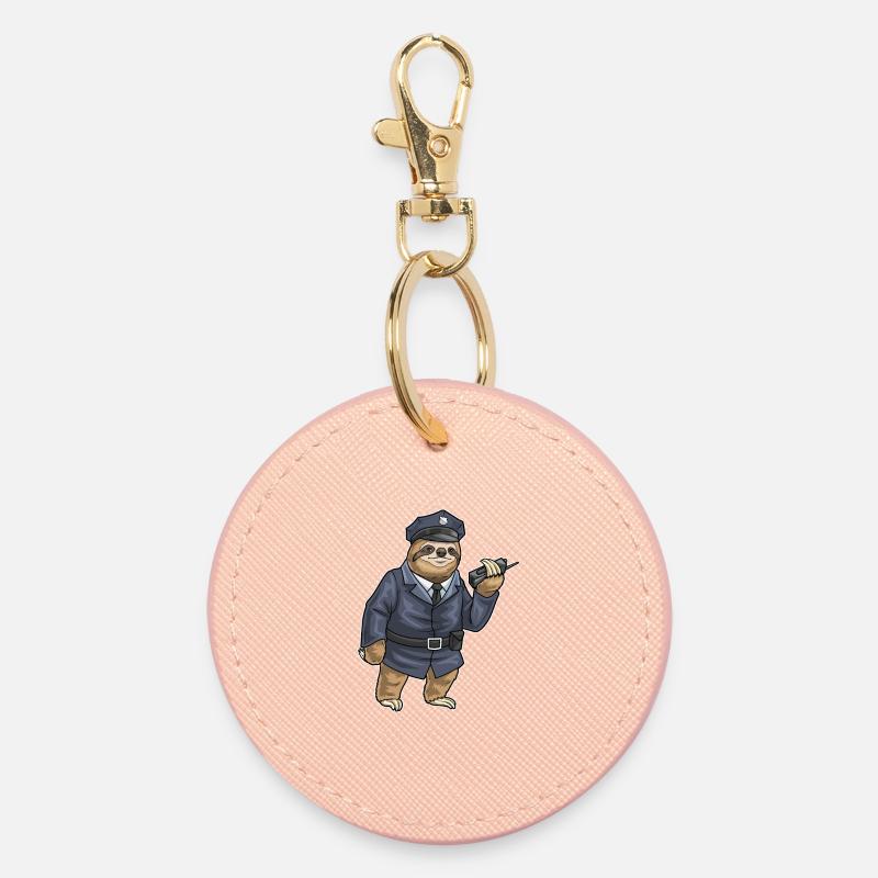 Sloth Policeman Microphone Police - Round Keyring - light pink