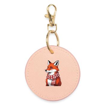 Red fox with scarf illustration - Round Keyring - light pink - Front