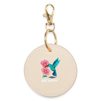 Bee Happy, Hummingbird Love, Flower Happiness - Round Keyring - oyster - Front