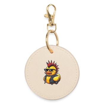 Punk duck in leather outfit - Round Keyring - oyster - Front