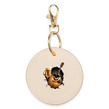 Mandolin Beer Musical Instrument - Round Keyring - oyster - Front