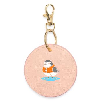 Bird with Life Jacket Cartoon - Round Keyring - light pink - Front