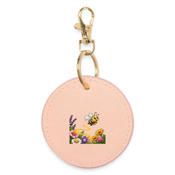 bee honey beekeeper honeycomb flowers meadow insect - Round Keyring - light pink - Front