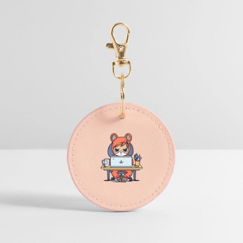 Grumpy Coder in Hoodie Round Keyring