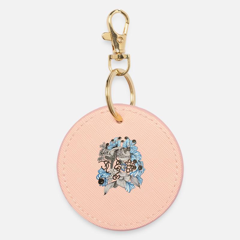 Spirale florale bleue et blanche - Porte-clés rond - rose clair