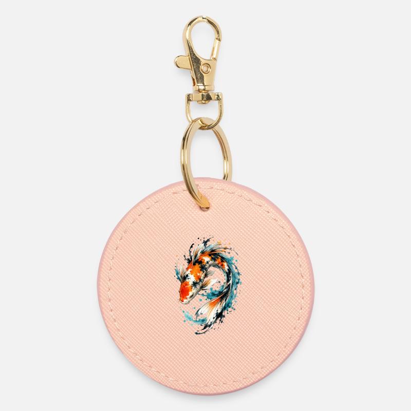 Watercolor Koi Splash - Round Keyring - light pink