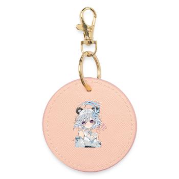 Blue and white anime girl with flowers - Round Keyring - light pink - Front