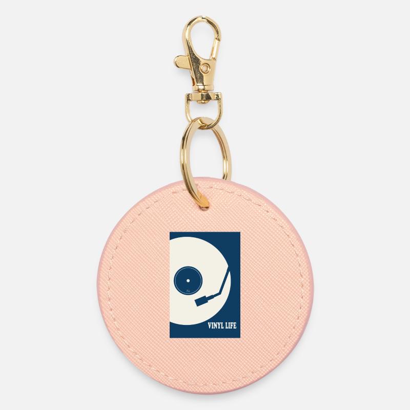 Vinyl Life – Retro Turntable Poster - Round Keyring - light pink