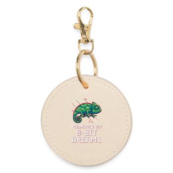 Powered 8-Bit Dreams – Pixel Chameleon - Round Keyring - oyster - Front