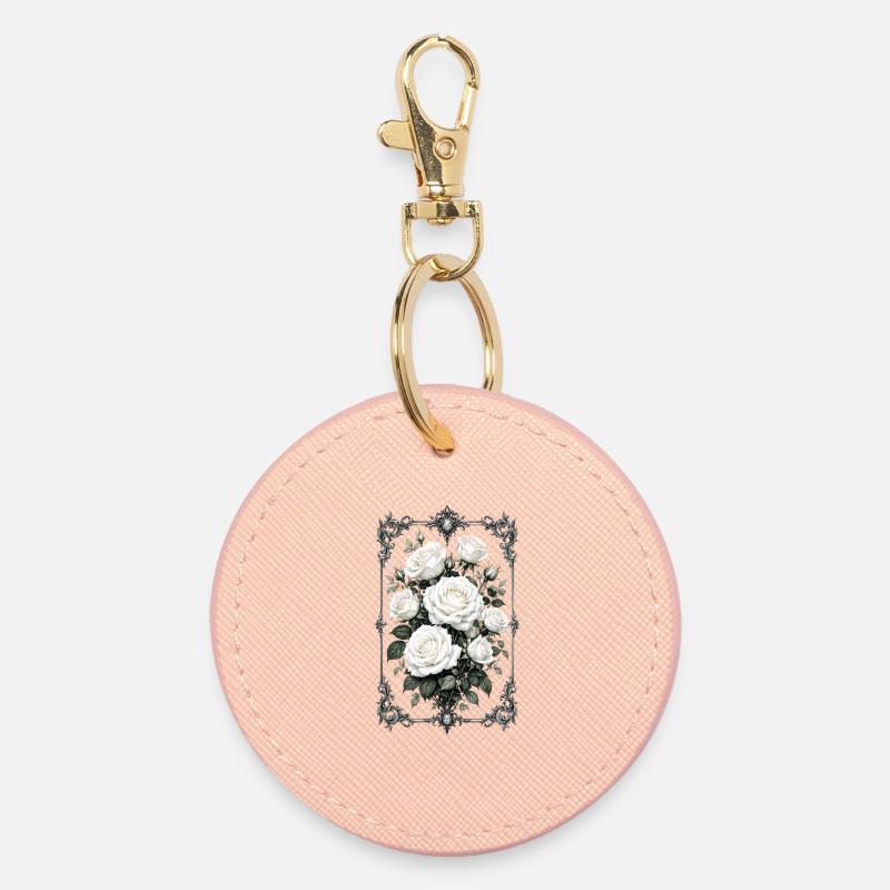Roses, Roses blanches, Roses et Fleurs - Porte-clés rond - rose clair