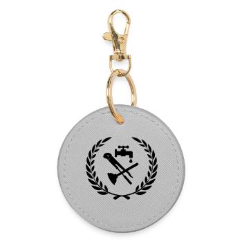 Tools for plumber in laurel wreath. - Round Keyring - grey - Front