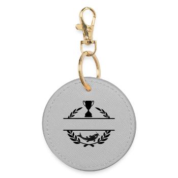 Fish and cup in laurel wreath with blank text bar - Round Keyring - grey - Front