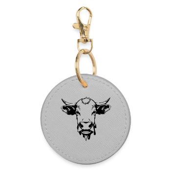 Cow Black Cow Head Gift - Round Keyring - grey - Front