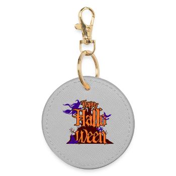 Lettrage joyeux Halloween avec Spooky House - Porte-clés rond - bruyère - Devant