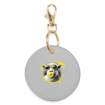 Agneau aux lunettes jaunes Pop Art - Porte-clés rond - bruyère - Devant