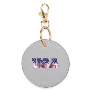 College USA Font Red White Blue Stars And Stripes - Round Keyring - grey - Front