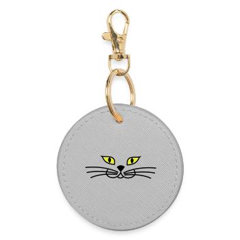 kitteh_face_green_eyes - Round Keyring - grey - Front