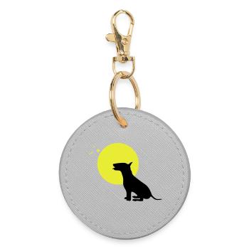bull terrier dog moon - Round Keyring - grey - Front